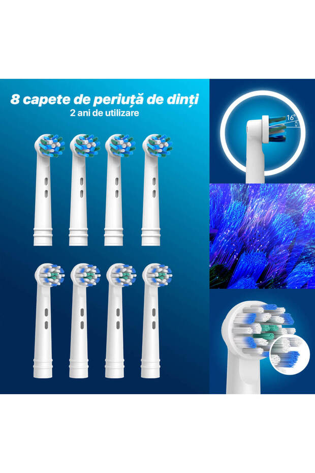 Electric Rotating Toothbrush, 8000 Pulsations/Min, 5 Cleaning Modes, 8 Heads, Smart Timer, IP - 2