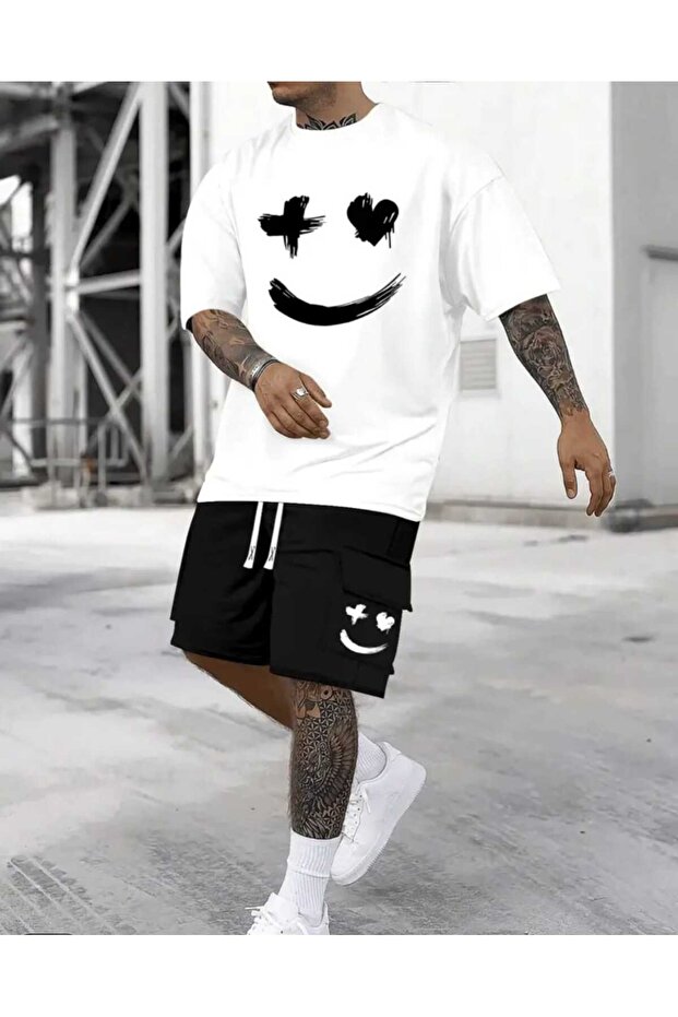 Men's Heart and X Eyes T-Shirt Shorts Set