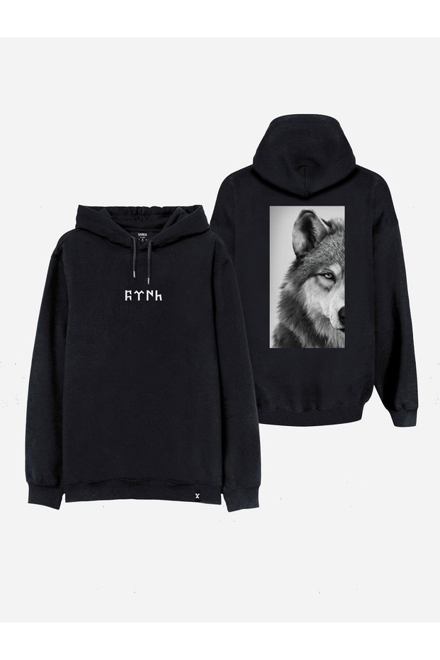 Turkish Bozkurt Wolf Göktürkçe Printed Black Hooded Hoodie Sweatshirt Hoodie