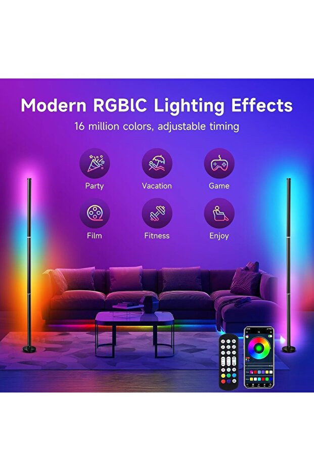 RGB Corner Floor Lamp 48" Smart App & Remote Control LED with Music Sync & DIY Mode - 2