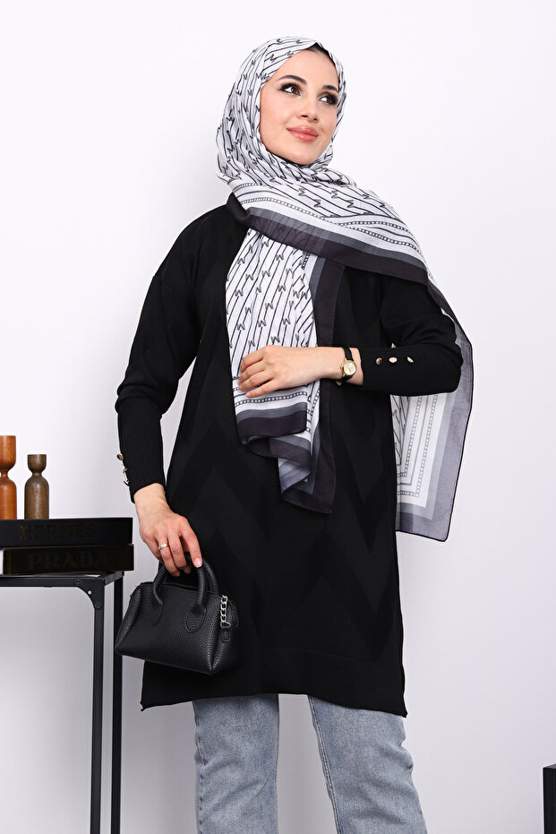 Black Cold Thread Crew Neck Knitwear Tunic