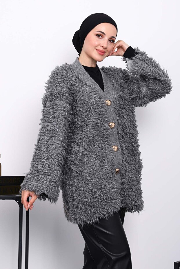 Smoked Buttoned Angora Cardigan
