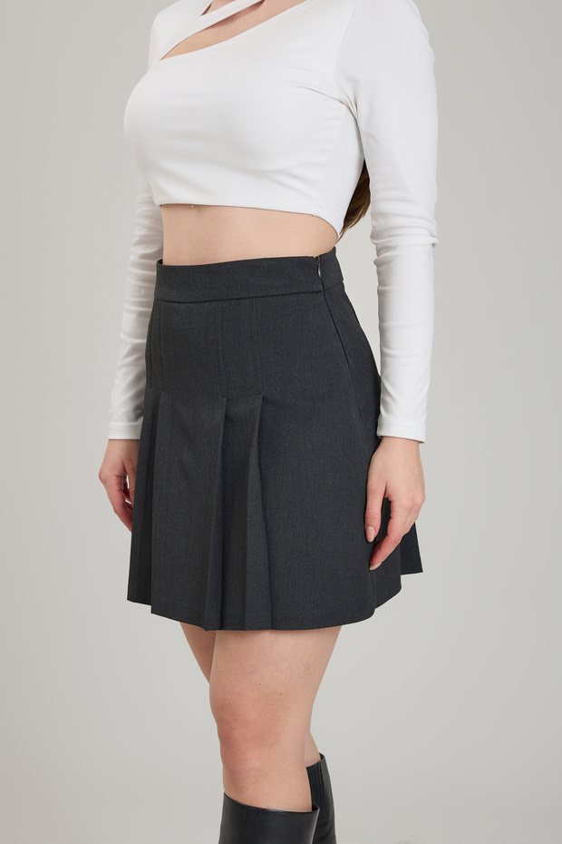 Yüksek Bel Pileli Mini Şort Etek - 6