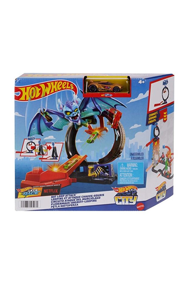 City Toy Car Track Set, Bat Loop Attack With Adjustable Loop & Launcher, 1:64 Scale Toy C - 1