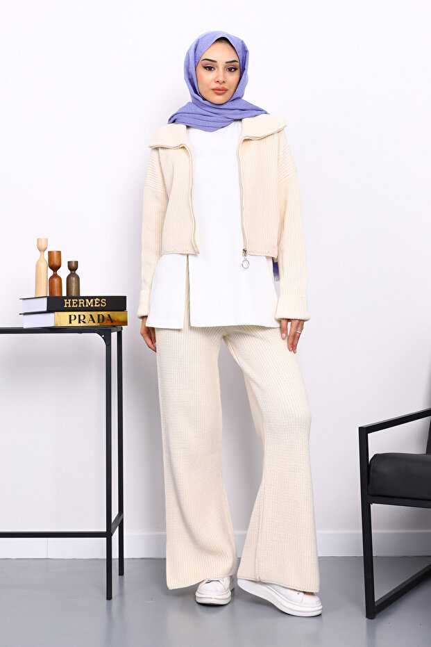 Stone Zippered Triple Knitwear Set