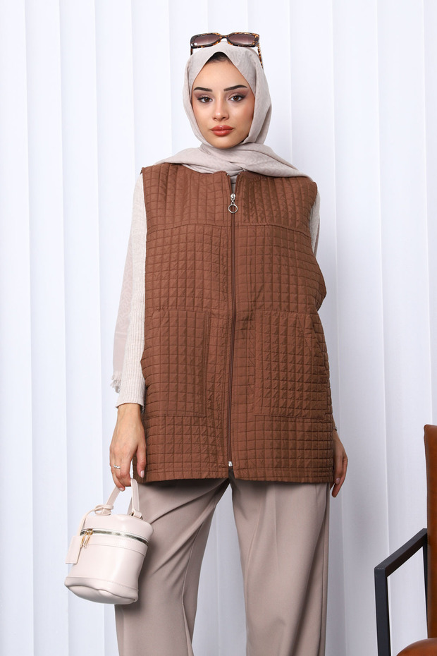 Brown Quilted Lined Vest