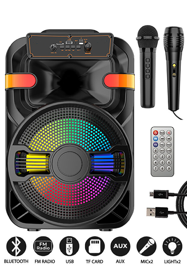 Wireless Bluetooth Speaker, Stereo Sound, TF Memory, USB Port, Rechargeable Microphone Port - 1