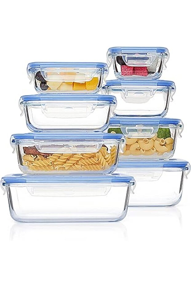 topmart 8 Pack Glass Meal Prep Containers with Leak Proof Locking Lids, Airtight Food Storage Contai