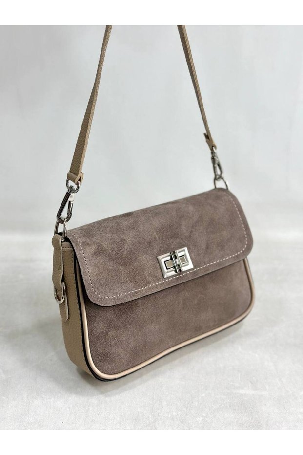 Genuine Suede Leather Baguette Bag Flap Model Women's Shoulder Bag