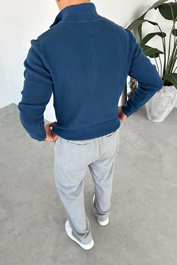 Индиго Basic Ribbed Half-Zip Relaxed Sweater - 3