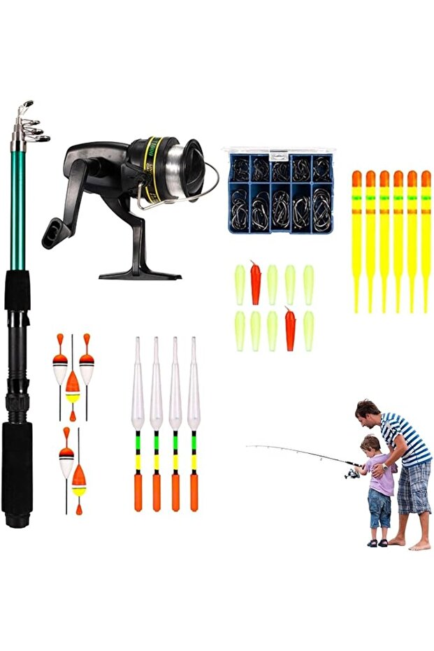 Kids Fishing Rod Set | Telescopic Fiberglass Combo Complete Set | Durable Accessories for Beginners