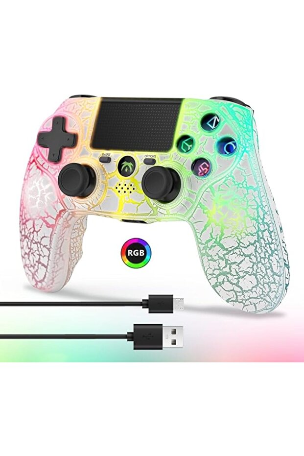 وحدة تحكم لاسلكية لجهاز PS4، لوحة ألعاب لاسلكية عن بعد بتصميم فريد ومتشقق/اهتزاز مزدوج/6 محاور - 1