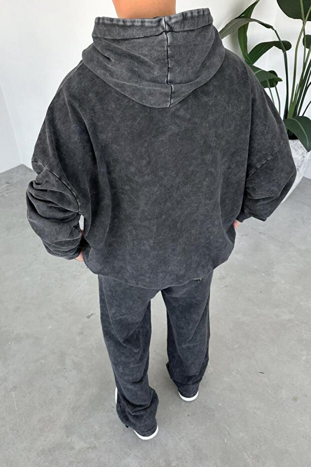 Antrasit Basic Yıkamalı Oversize Sweatshirt - 4