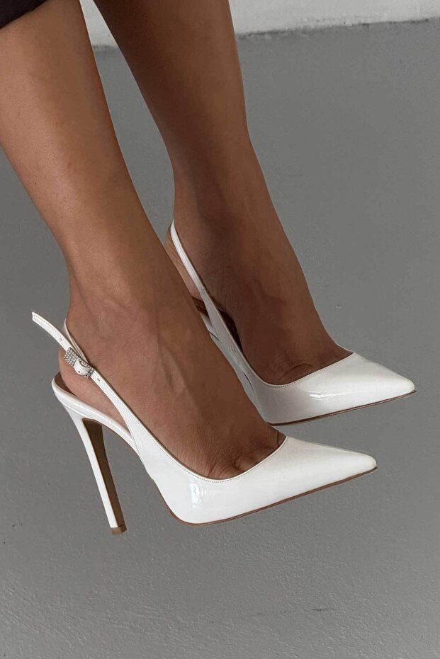 Awed Buckle Detail Studded WHITE PATENT LEATHER