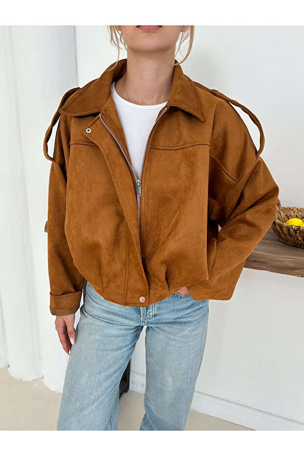 Oversize Süet Bomber Ceket - 3