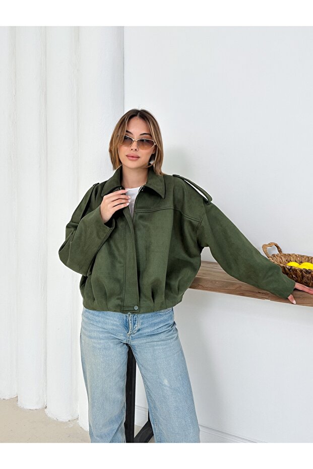 Oversize Süet Bomber Ceket - 3