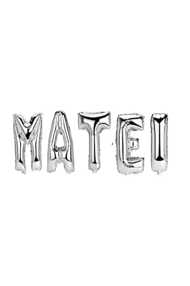 Name Matei Balloon Set, Silver, 40Cm