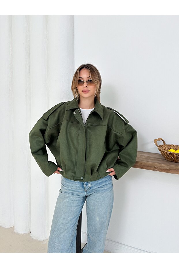 Oversize Süet Bomber Ceket - 2
