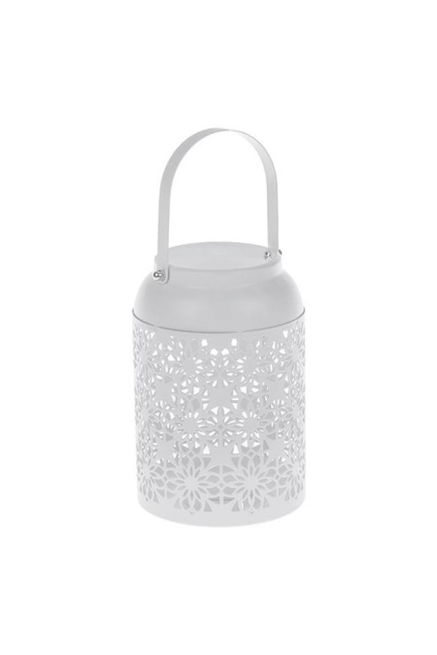 Decorative Metallic White Lantern, Flower Pattern with Handle Torre