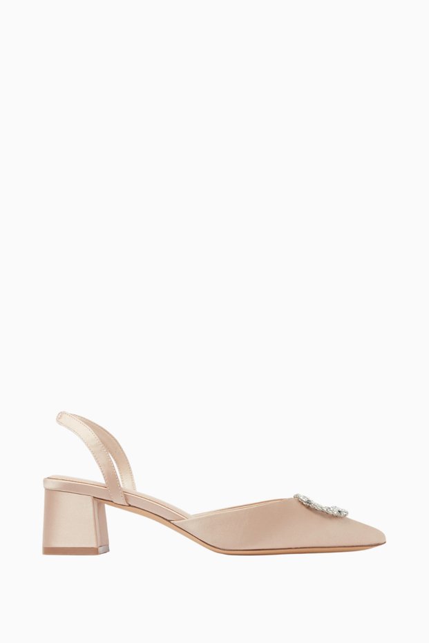 Tamara 45 Satin with Crystal Brooch, Slingback Stylish and Elegant High Heels