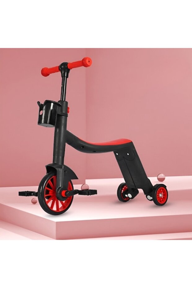 Multifunctional Pedal Bicycle, Convertible, Foldable, Red - 1