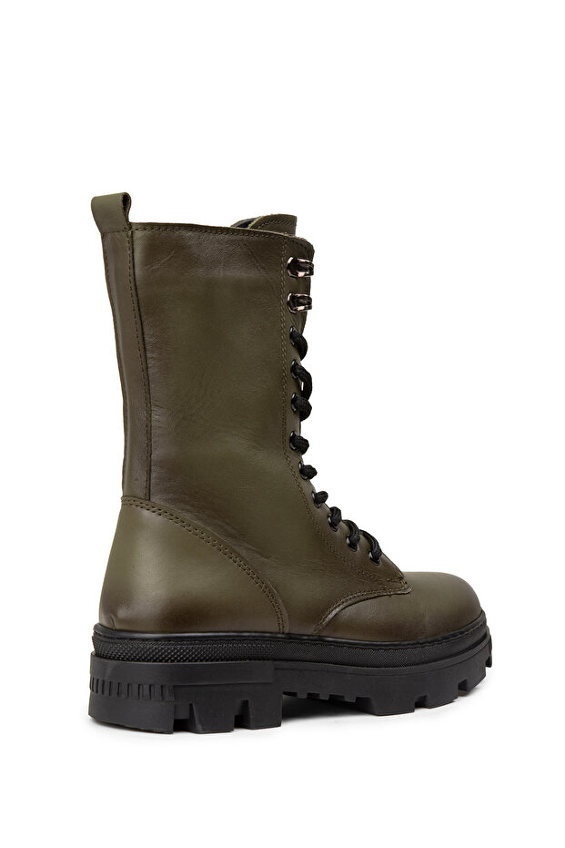 Kadın Hakiki Deri Haki Postal Bot - 3