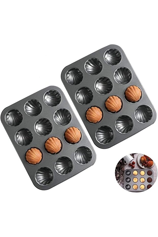 Set of 2 Heavy-Duty Madeleine Cake Pans – Warp-Resistant Shell Design for Home and Commercial Baking