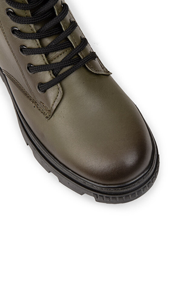 Kadın Hakiki Deri Haki Postal Bot - 5