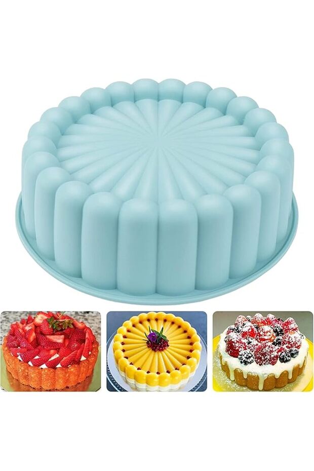 Silicone Cake Pan 18cm Nonstick Round Mold for Cheesecake Brownie Tart Pie Green
