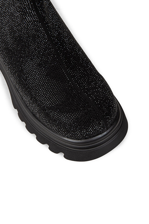 Kadın Siyah Taşlı Fermuarlı Bot - 4