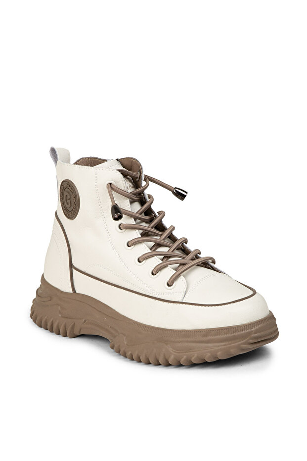 Kadın Hakiki Deri Bej Sneaker Bot - 6