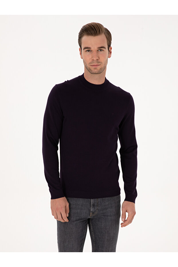 Plum Slim Fit Wool Blend Quarter Turtleneck Basic Knitwear Sweater 50315295-Vr074