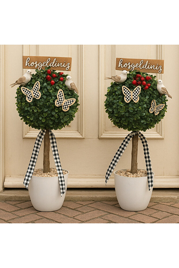 İkili Set Kapı Önü Top Şimşir Ağacı Kapı Önü Dekoru Kokinalı Kapı Süsü - 1