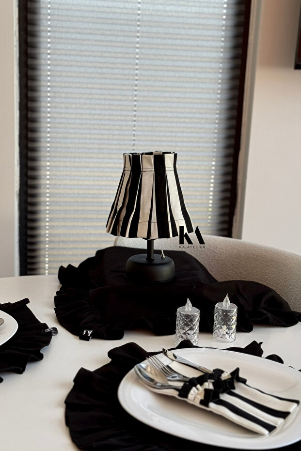 Stripe Linen Ruffled Wireless Table Lamp
