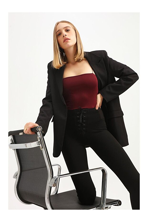 Tek Düğmeli Blazer Ceket Siyah - 3