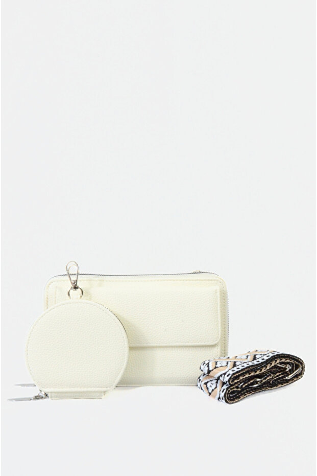 5766 Multi-Compartment Imported Crossbody Women's Bag and Wallet Set - Patterned Strap