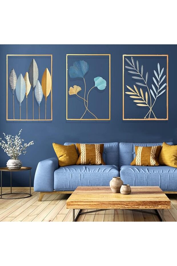 MIXUEBINCE Gold Metal Wall Decor, Golden Leaf Wall Hanging Home Decor with Frame, Wall Art Decoratio