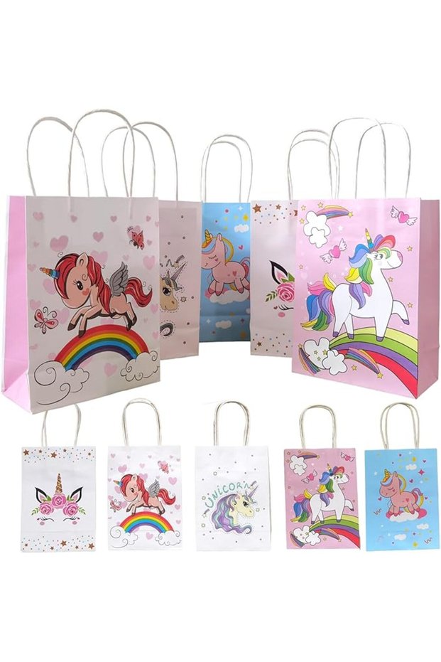 Kraft Paper Bags with Handle 20 Pieces set 15x21x8 cm Small Size, Unicorn Party Favor Bags Bulk for