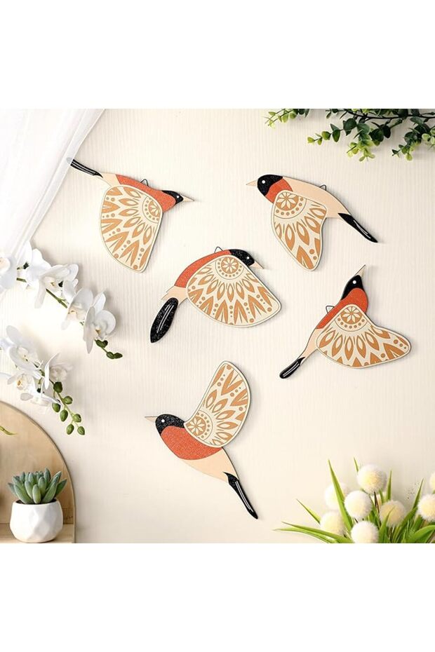 Barydat 5 Pcs Wooden Bird Wall Art Wood Flying Birds Wall Decor Rustic Folk Art Scandinavian Home De