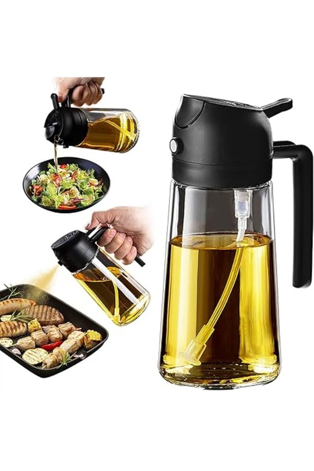 16oz Olive Oil Dispenser Bottle for Kitchen - 2 in 1 Oil Dispenser and Oil Sprayer for Cooking, Air