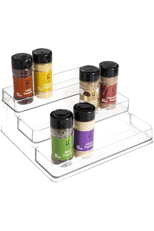 i PET Plastic Clear Spice Stand, 3 Tiered Display Shelf for Countertop Cabinet Storage and Spice Org - 1