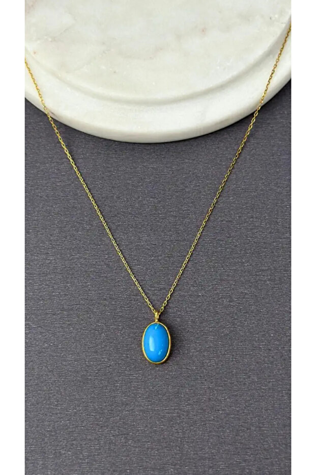 Aqua oval kolye 925 Ayar - 2