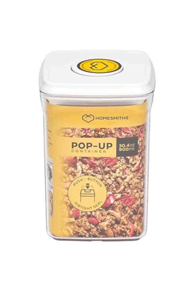 Homesmiths Airtight 900ML Square Food Popup Container, Kitchen & Pantry Organization, Plastic Canist