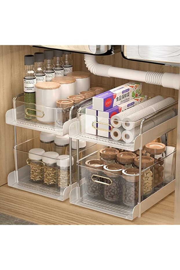 U-HOOME 2-Tier Clear Bathroom Counter Organizer with Sliding Drawers, Under Sink Closet Organizers a