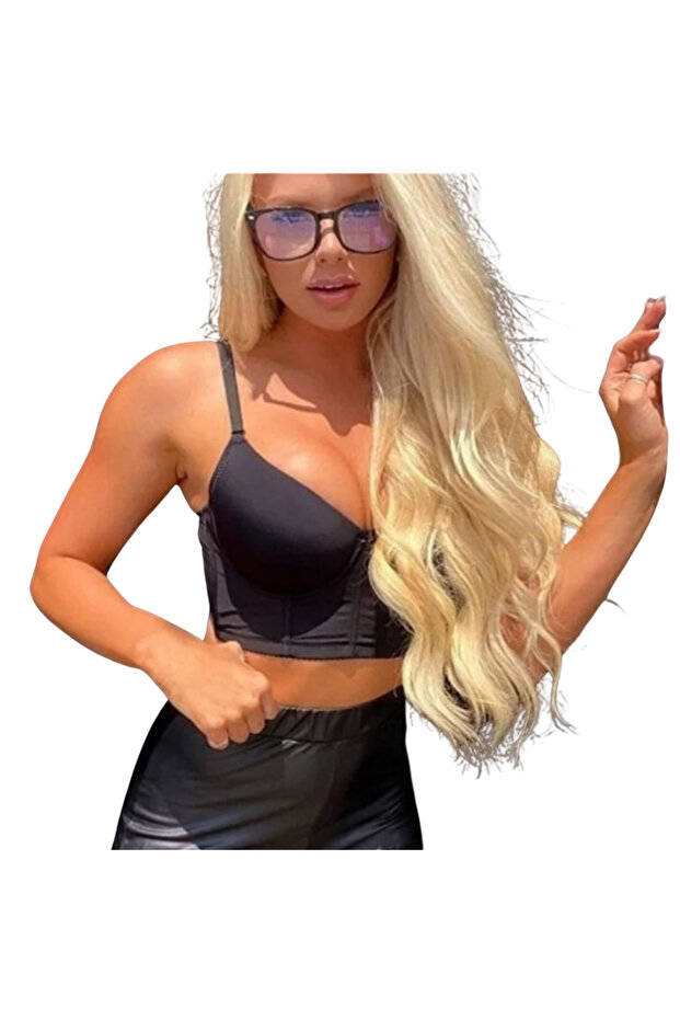 Plain simple design bras with hooks in the back, black color, push-up bra - 4