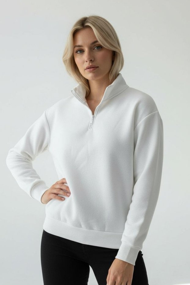 Women's 3 Thread Fleece Half Zipper Oversize Sweatshirt 1112