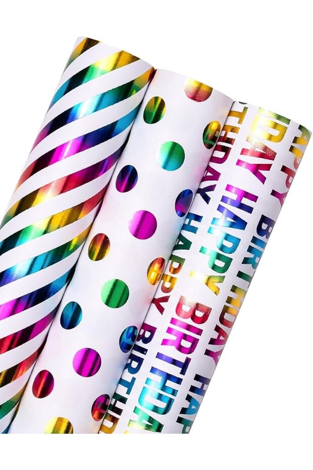 Rainbow Gift Wrapping Paper Rolls, 9 Meter Gift Wrapping Paper Roll, 3 Different Style Multicolor Sh