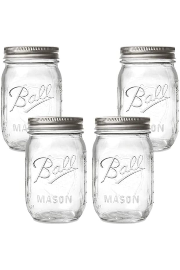 BBAUER Glass Mason Jars, 32 oz Clear Glass Jars with Silver Metal Lids and Seal Bands for Sealing, C