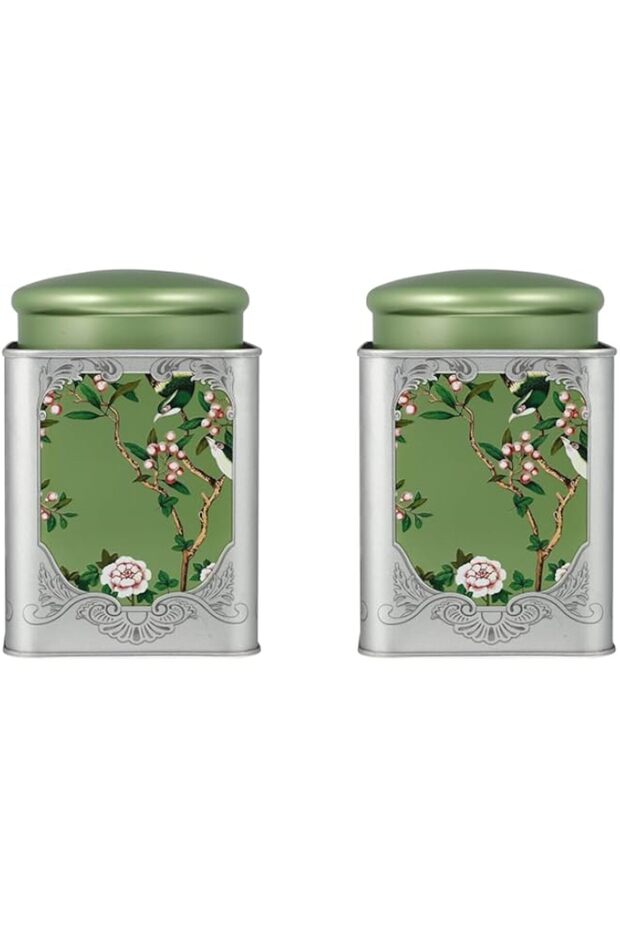 EXCEFORE Metal Container Tea Canister, 2 Pack Tea Tin Canister with Airtight Double Lids, Chinese St