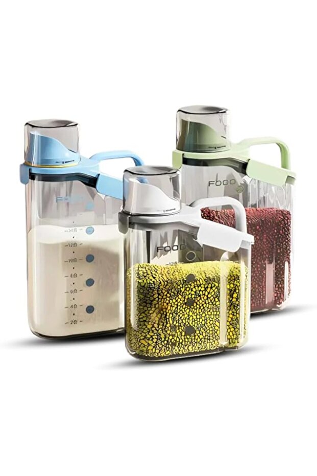 Raxoom 3-Piece Cereal Container Set | Airtight Food Storage Containers | Dispenser + Measuring Cup +